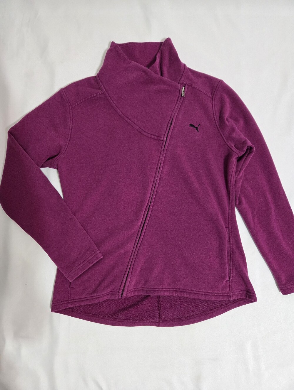 Puma Women's XL Purple Asymmetrical Zip Cowl Neck French Terry Sweater Jacket